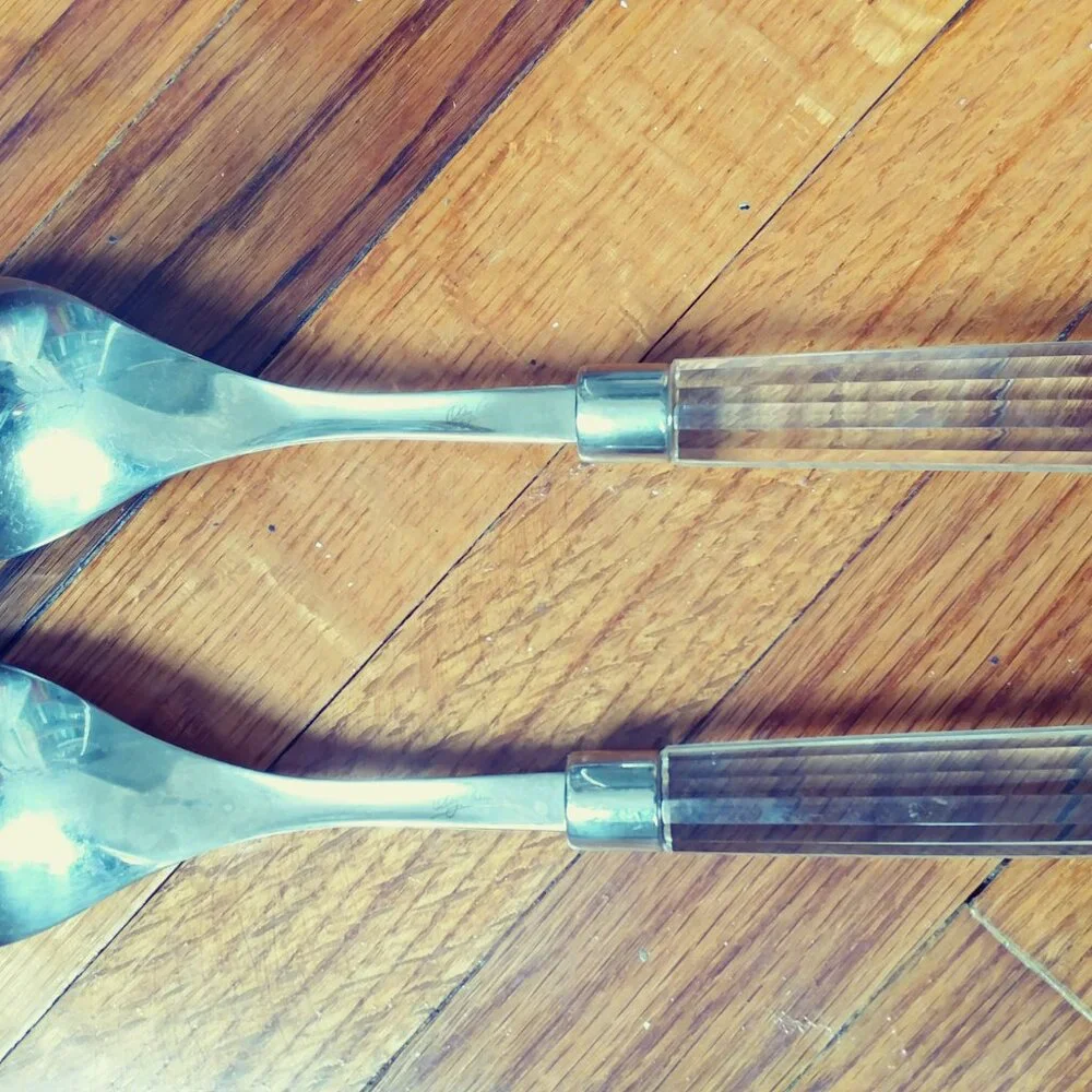 Oleg Cassini Salad Server Set Crystal Handle Stainless Steel